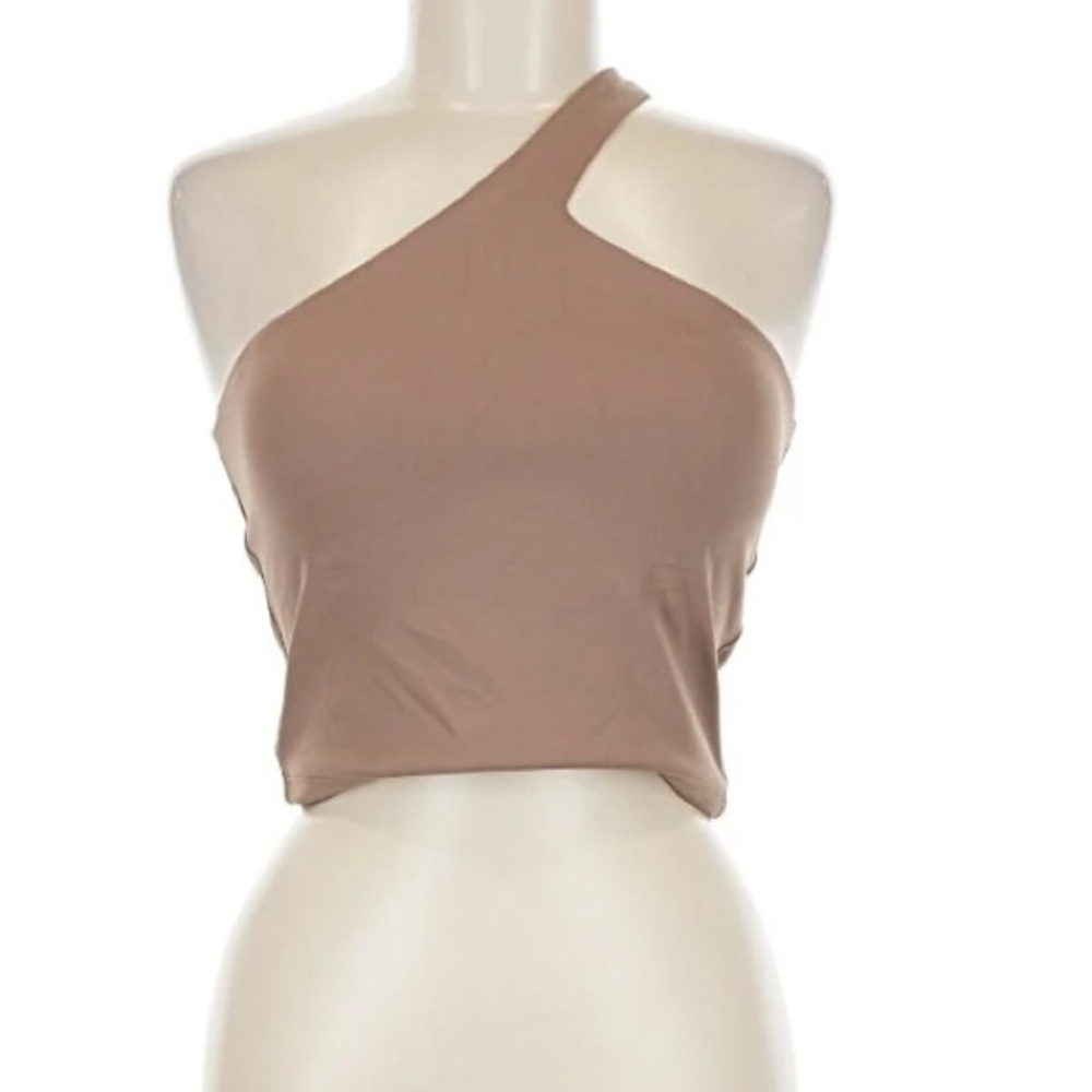 Laslulu One-Shoulder Brown Crop Top